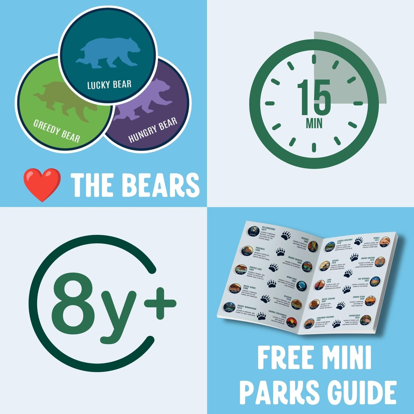 Lucky Bears National Parks Board Game | Collectible Token Set with All 63 Parks | Family Board Game for Kids and Adults | Great National Parks Gift