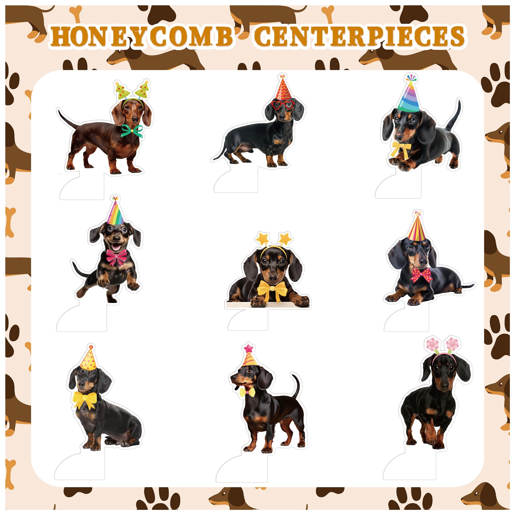 9 PCS Dachshund Honeycomb Centerpieces Table Decorations Dachshund Table Centerpieces for Dachshund Dog Party Supplies Birthday Party Decorations