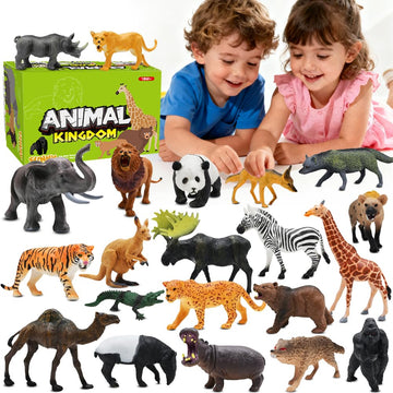 Safari Animals Figures Toys, Realistic Wild Zoo Animal Figurines, Plastic African Jungle Animals Playset for Kids Toddlers, 21Pcs Safari Toys Birthday