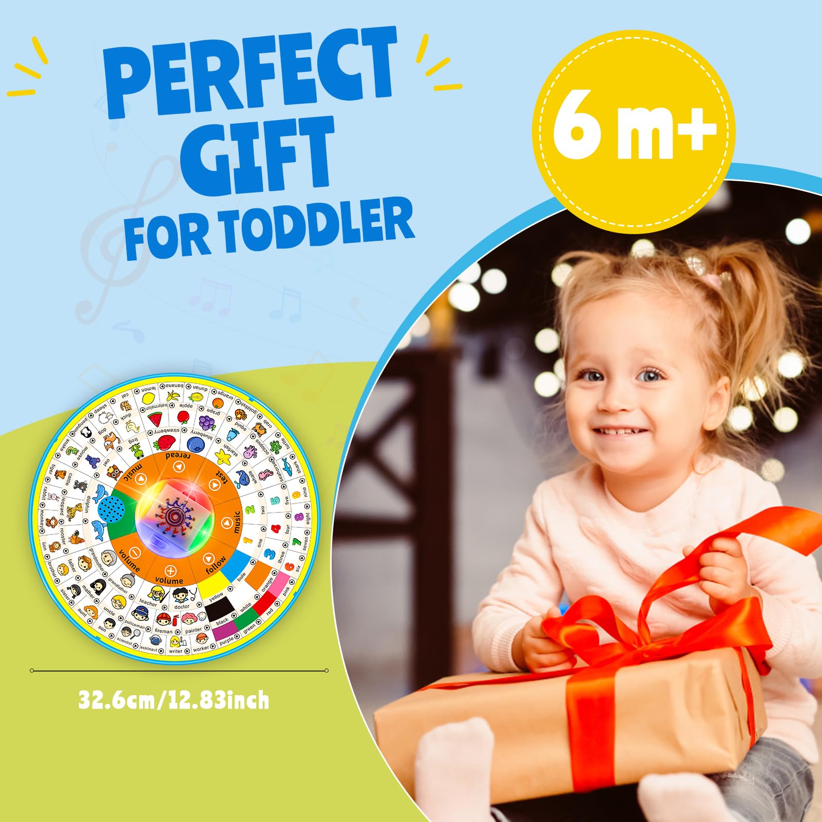Age 1 2 3 Toddler Learning Words Pronunciation Machine,12 Month+ Kids Early Education Toys,Children Electronic Interactive Point Reader,with Music