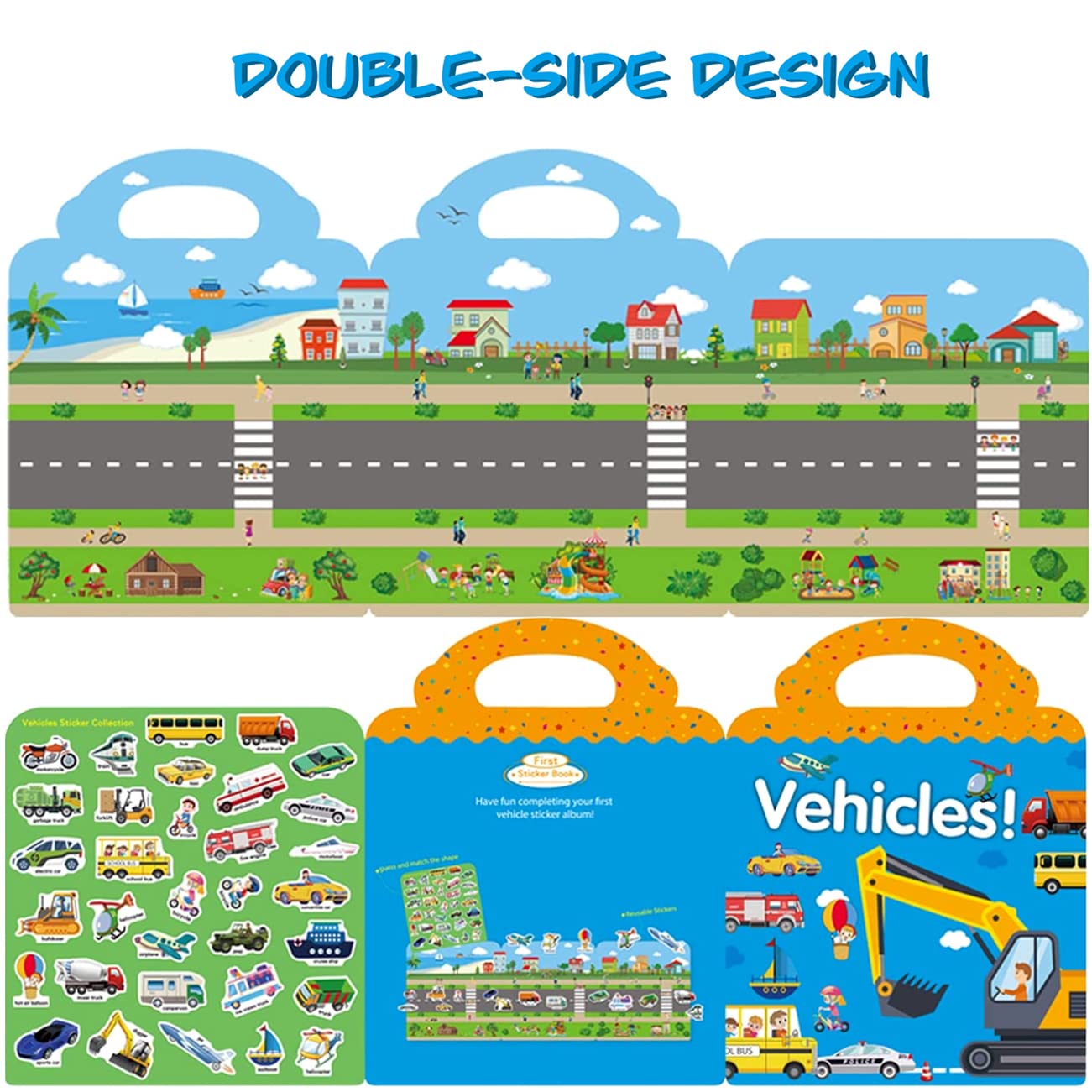 RUSON Reusable Sticker Book for Kids, 4 Sets Educational Learning Toys Travel Stickers Activity Books for Toddler Girls Boys Age 3+ Birthday Gifts
