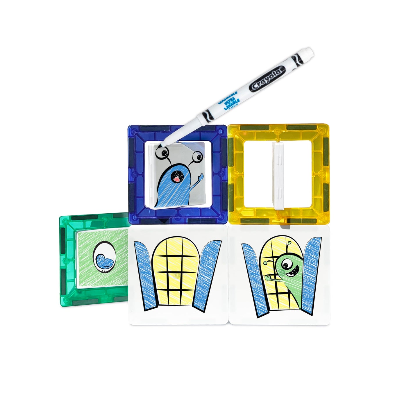 CreateOn Crayola Doodle Magnetic Tiles Building Set for Kids, Magnetic Kids’ Building Toys, STEM & Montessori Arts & Creativity Toys for Boys