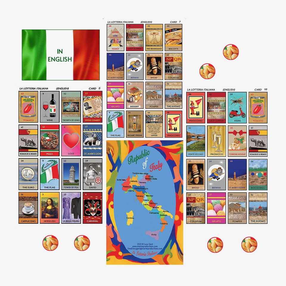 La Loteria Italiana | Fun Italian Bingo Game for Kids & Adults | 54 Colorful Cards with Tokens | Great for Family Game Night | 3-10 Players, Ages 7+ |
