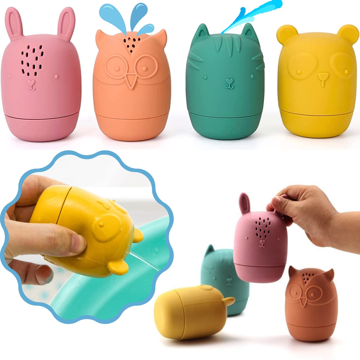Bumble Bear Mold Free Silicone Bath Toys, Baby Bath Toys 6-12 Months, Toddlers 1-3, Non Toxic Infant Bathtub Toy, Water Toys, Pool Toy, Dishwasher