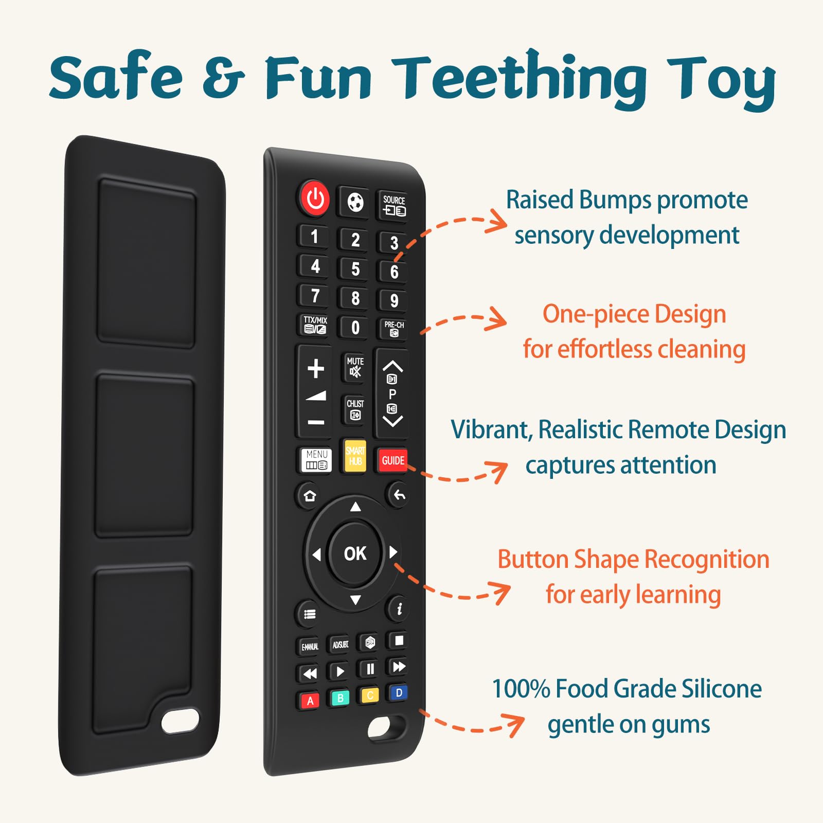 Baby Remote Toys for 0-6, 6-12 Months, Food Grade Silicone Teething Toys,Chew Toys for Babies 3-24 Months, Upgraded TV Remote Control Shape Teether