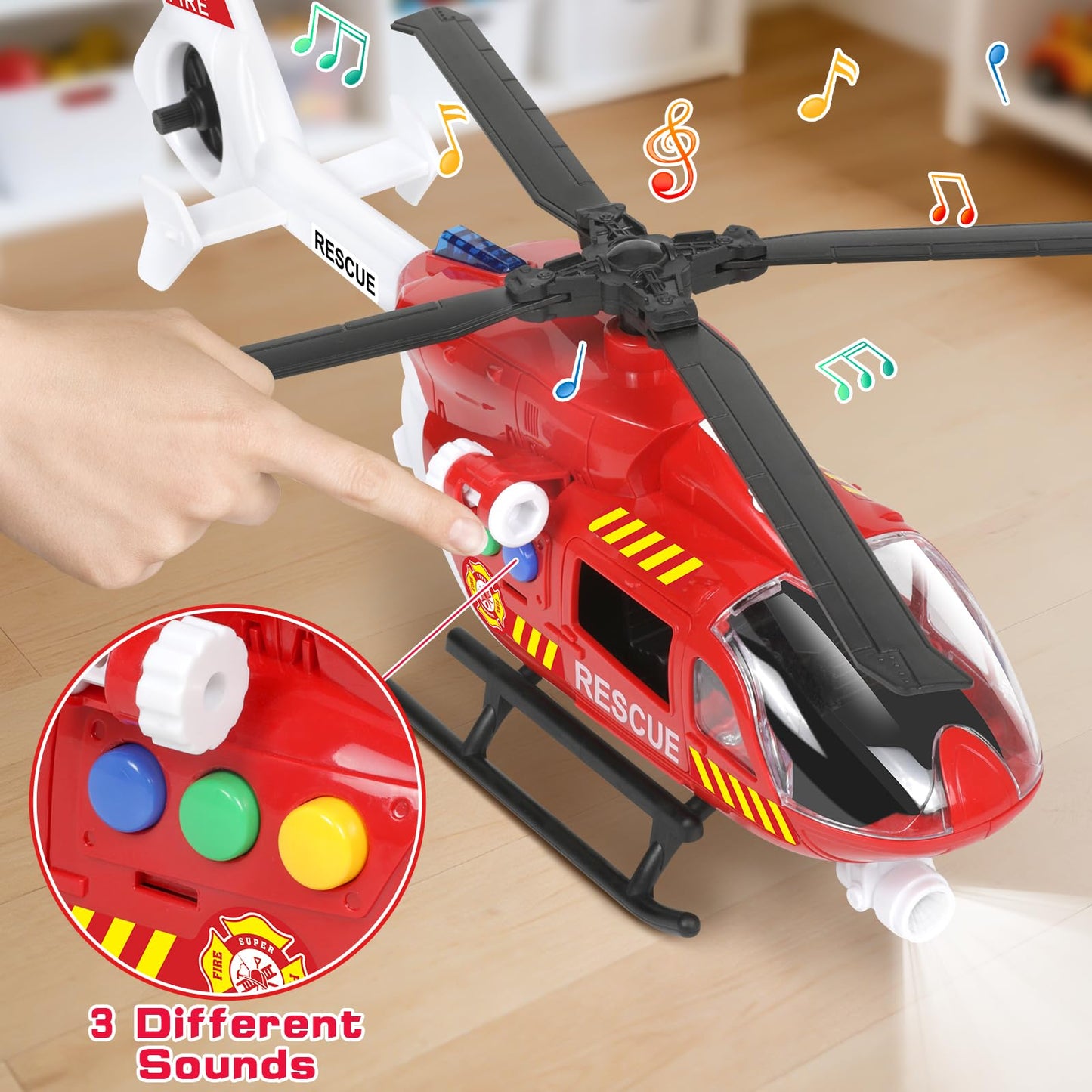 Ximoeo Helicopter Toys for Kids 3-5 with Light Up Sounds Large Fire Helicopter Police Toys Rescue Vehicles Toys Airplane for Toddler Boy Toys Birthday