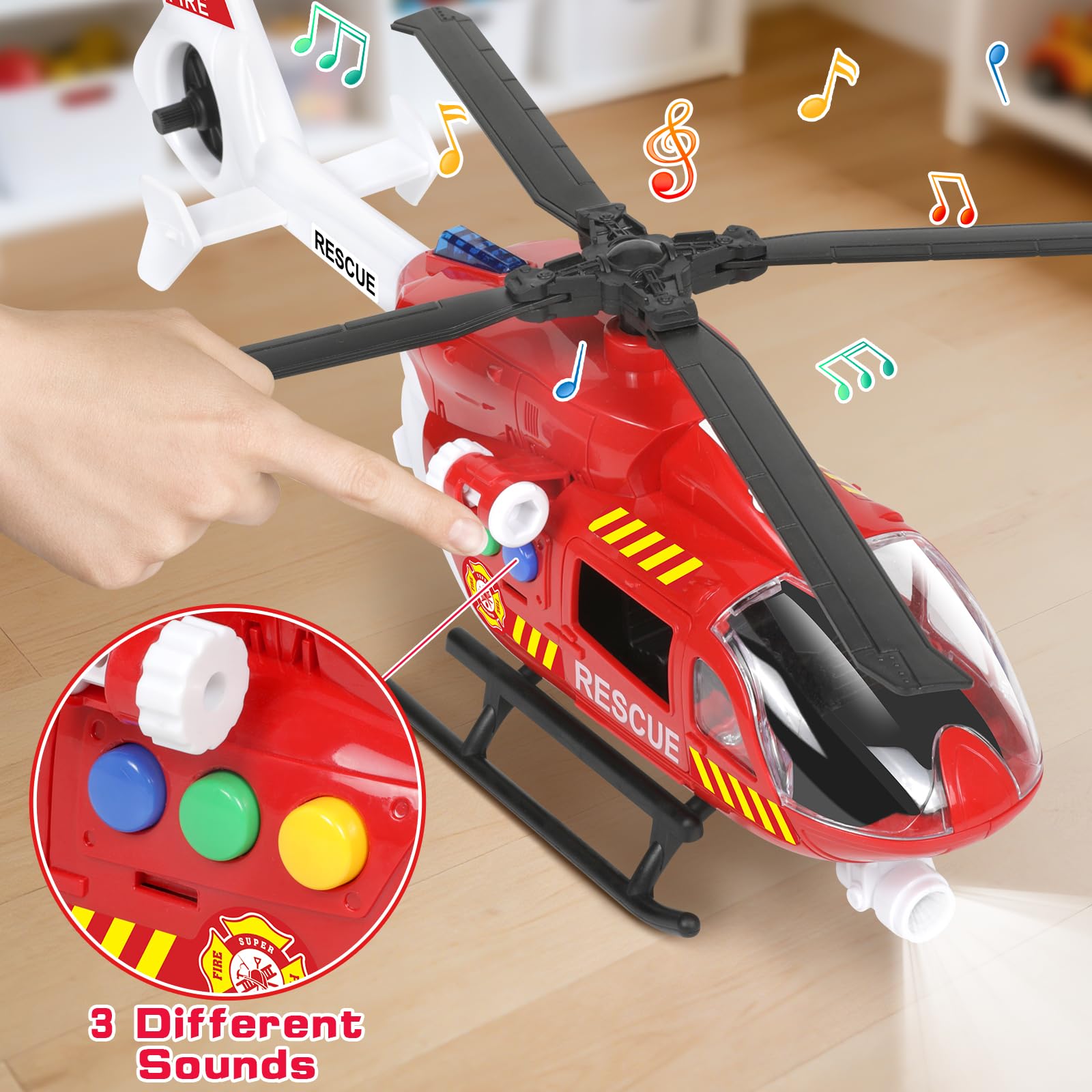 Ximoeo Helicopter Toys for Kids 3-5 with Light Up Sounds Large Fire Helicopter Police Toys Rescue Vehicles Toys Airplane for Toddler Boy Toys Birthday