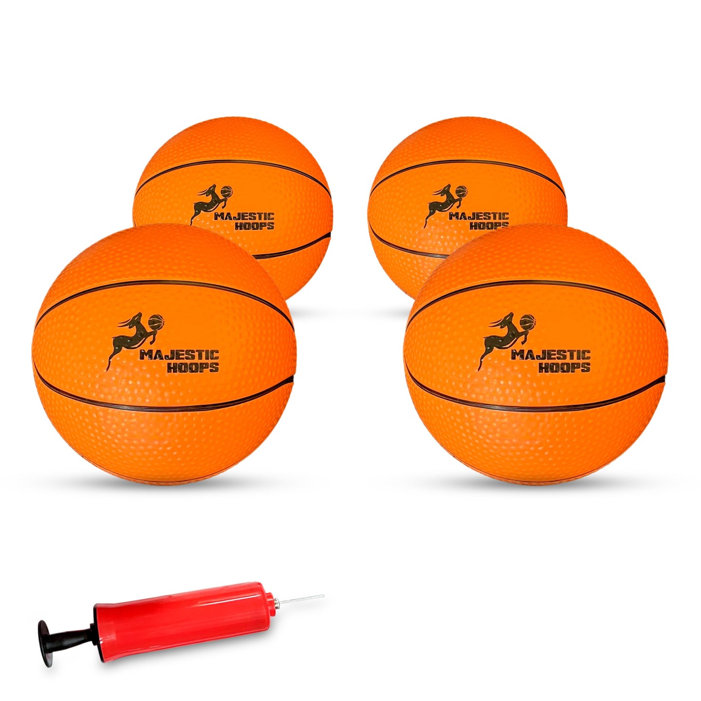 Majestic Hoops Mini Basketballs - 4 Pack of 5” Mini Basketballs with Pump - Replacement Balls for Over-the-Door Hoops - Ideal for Indoor Play