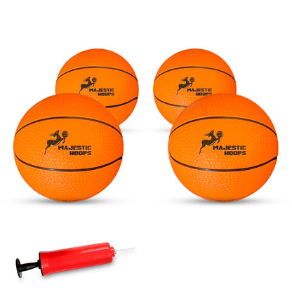 Majestic Hoops Mini Basketballs - 4 Pack of 5” Mini Basketballs with Pump - Replacement Balls for Over-the-Door Hoops - Ideal for Indoor Play