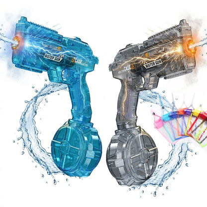 BSTHOK Electric Water Guns Water Blaster 2-Pack, Automatic High-Capacity Water Rifle with Drum Magazine & Red Dot Sight, Transparent Pro Squirt Guns