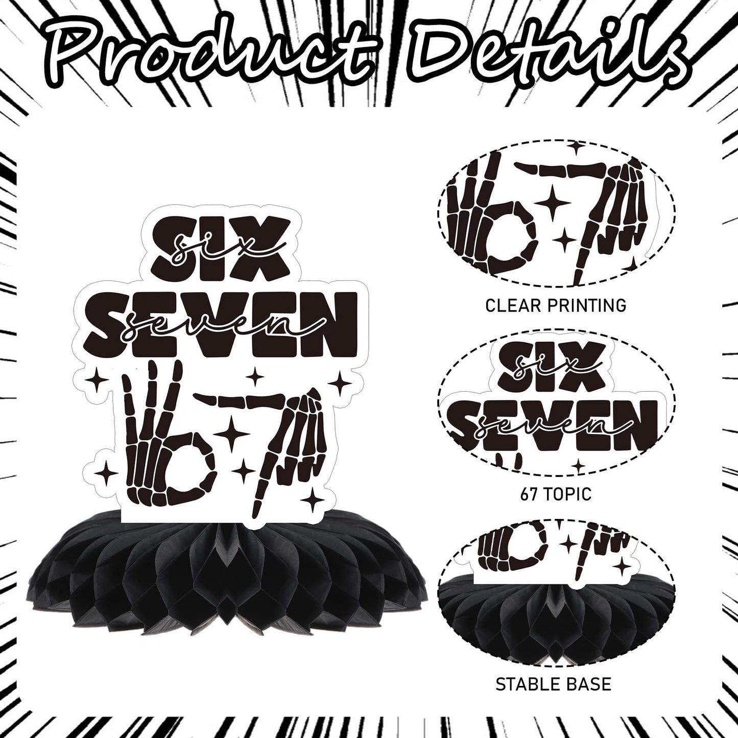 Musaeva 6 7 Birthday Decorations - 9 Pcs 6 7 Birthday Theme Party Honeycomb Centerpieces Decorations, Black 67 Meme Party Supplies for Teens Adults