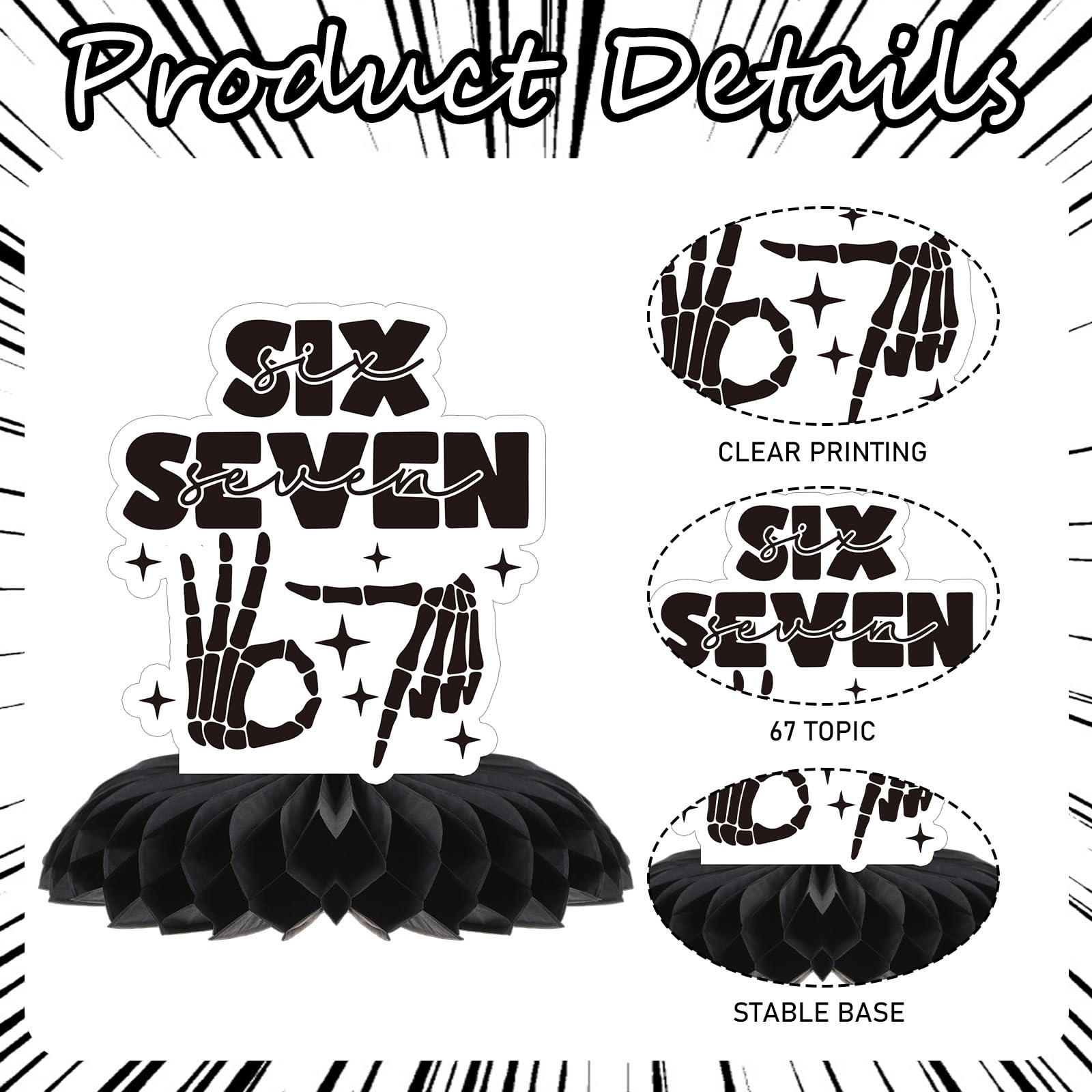 Musaeva 6 7 Birthday Decorations - 9 Pcs 6 7 Birthday Theme Party Honeycomb Centerpieces Decorations, Black 67 Meme Party Supplies for Teens Adults