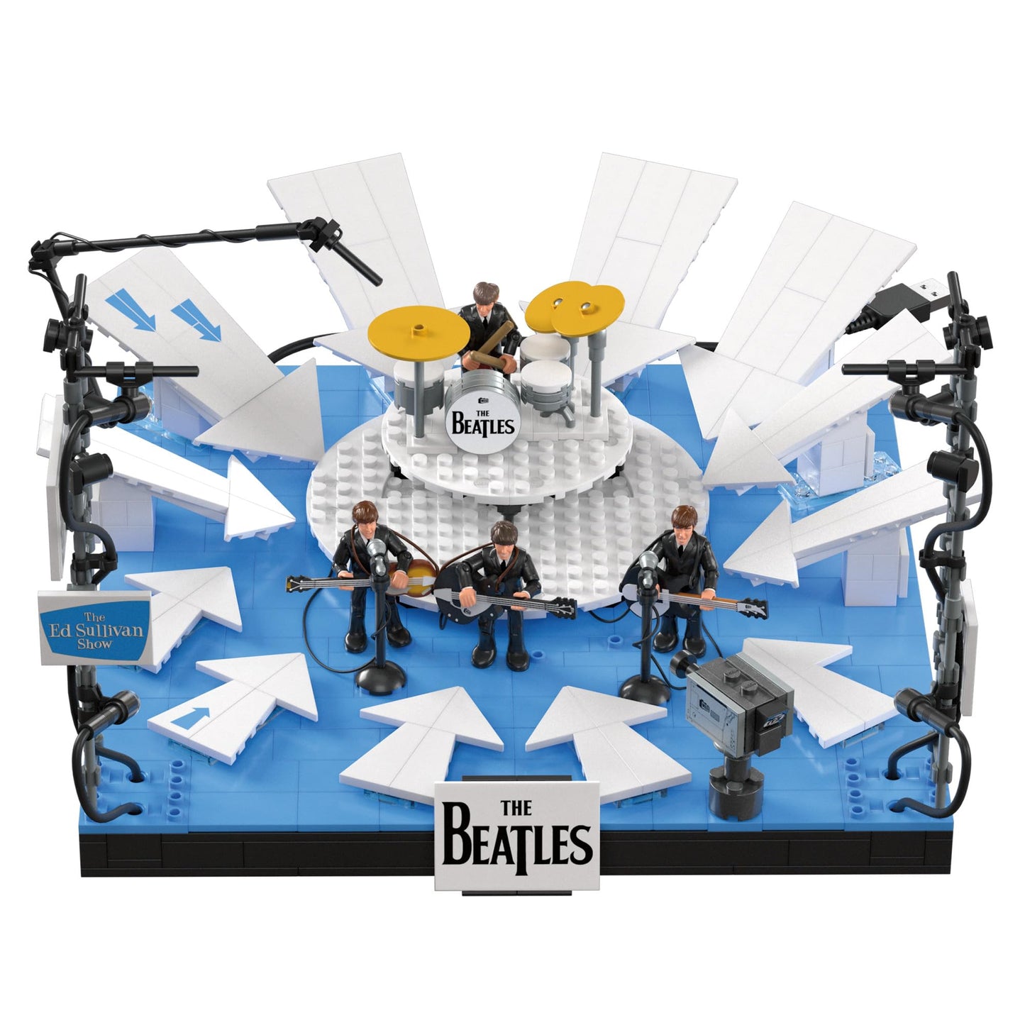 MEGA The Beatles Building Set with 681 Pieces, 4 Poseable Action Figures and Ed Sullivan Stage, with LED Lights, for Adult Collectors