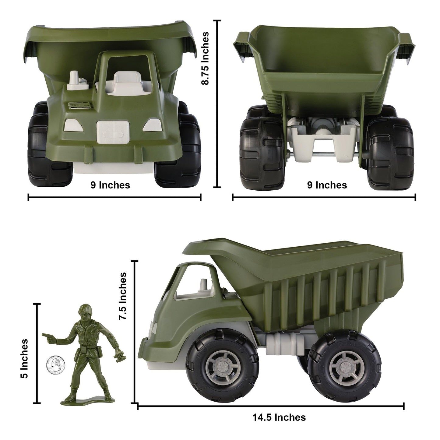 TimMee Big Military Dump Truck with 6pc Jumbo Army Men Olive Green - USA Made