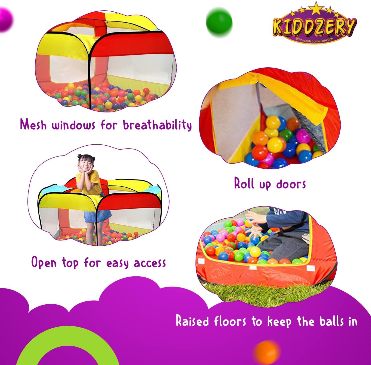 Kids Ball Pit Pop Up Large Tent for Toddlers - Indoor & Outdoor Gift Toys for Infants Girls & Boys, Baby Playpen with Zippered Storage Bag, 100