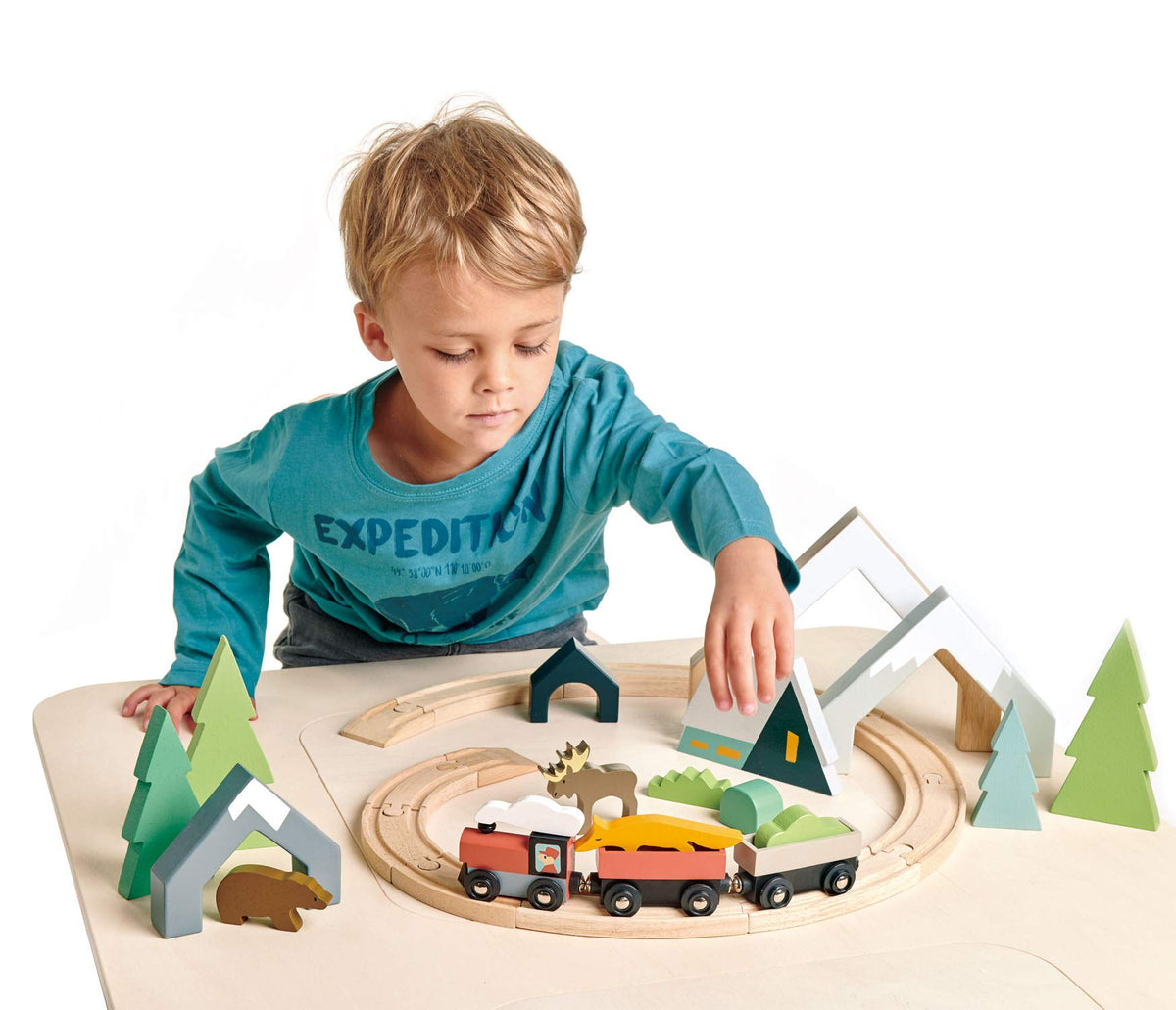 Tender Leaf Toys - Mountain Pass Stack - Stacking Train Tunnel Toy Set for Children - Develop Fine Motor Skills and Creativity for Age 3+