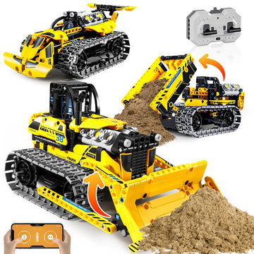 OKKIDY 3 in 1 Kids Remote Bulldozer STEM Technology Building Blocks Set Toys APP Remote Construction Blocks Engineering Excavator/Robot Ages 6-14 DIY