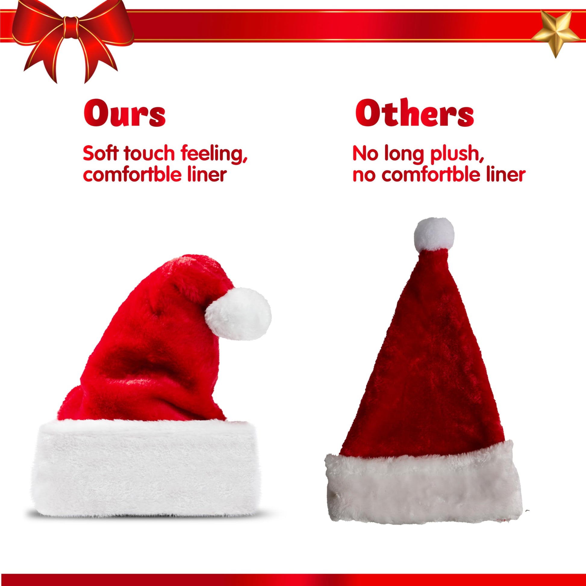 JOYIN 4 PCS Christmas Santa Hats Plush Red Velvet Christmas Hats for Holiday Party Presents Supplies XMAS for Adults and Kids
