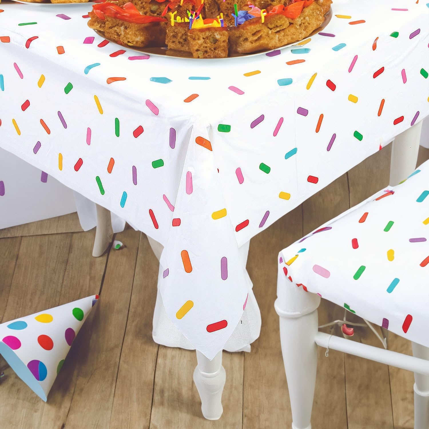 Fun Express Birthday Sprinkle Table Cloth Roll - Plastic Table Cover Disposable 40 x 100 Foot - Party Tablecloth for Rectangle Table | Bulk