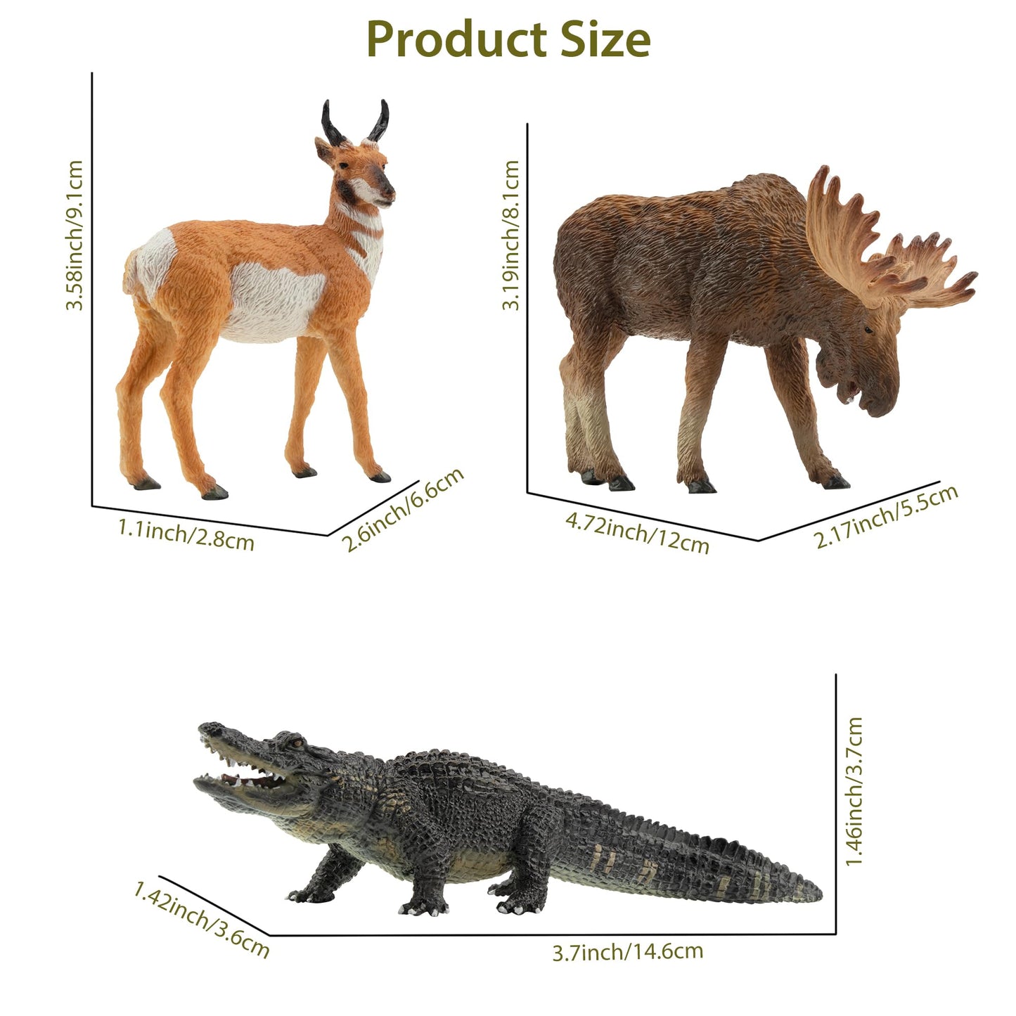 Toymany 12PCS North American Forest Animal Figurines, Realistic Jungle Zoo Animal Set Includes Moose,Cougar,Wolf,Bear,Eagle,Deer Educational Toy Cake