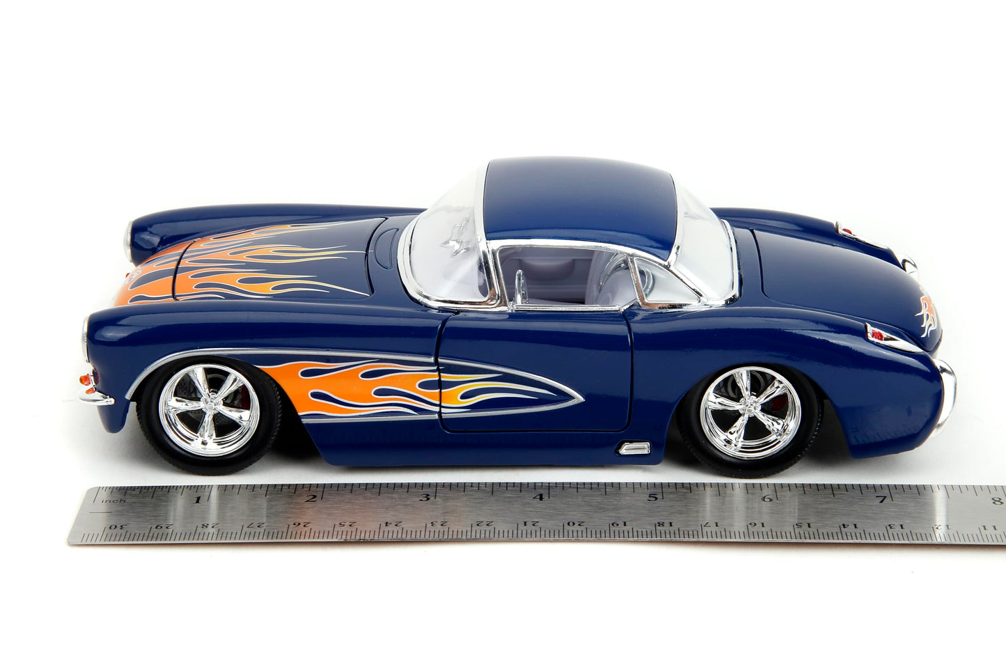 Jada Big Time Muscle 1:24 1957 Chevrolet Corvette Die-Cast Car, Toys for Kids and Adults(Dark Blue/Flames)