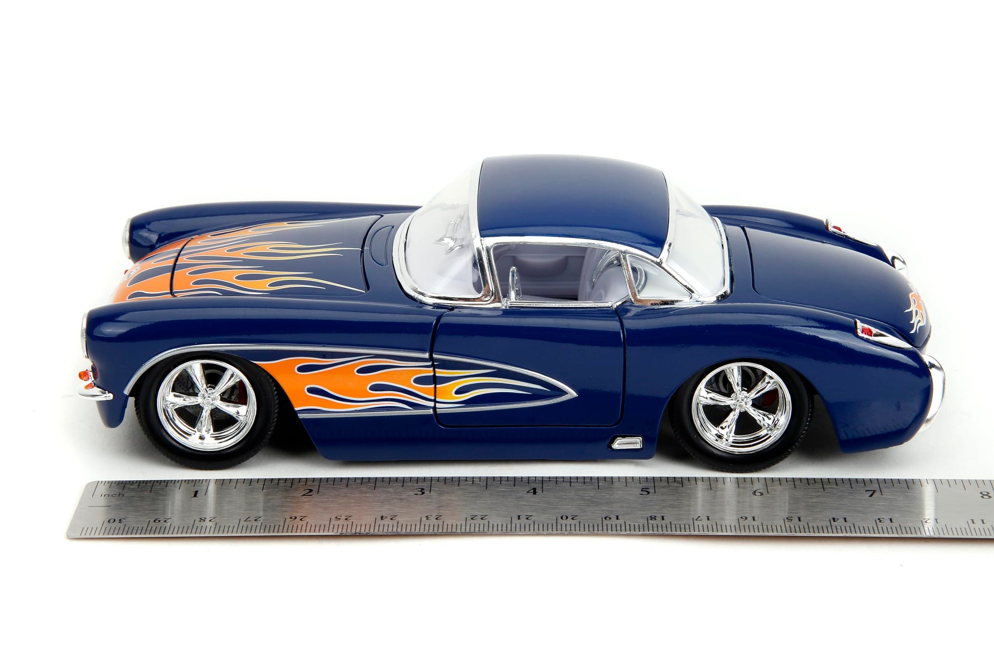 Jada Big Time Muscle 1:24 1957 Chevrolet Corvette Die-Cast Car, Toys for Kids and Adults(Dark Blue/Flames)