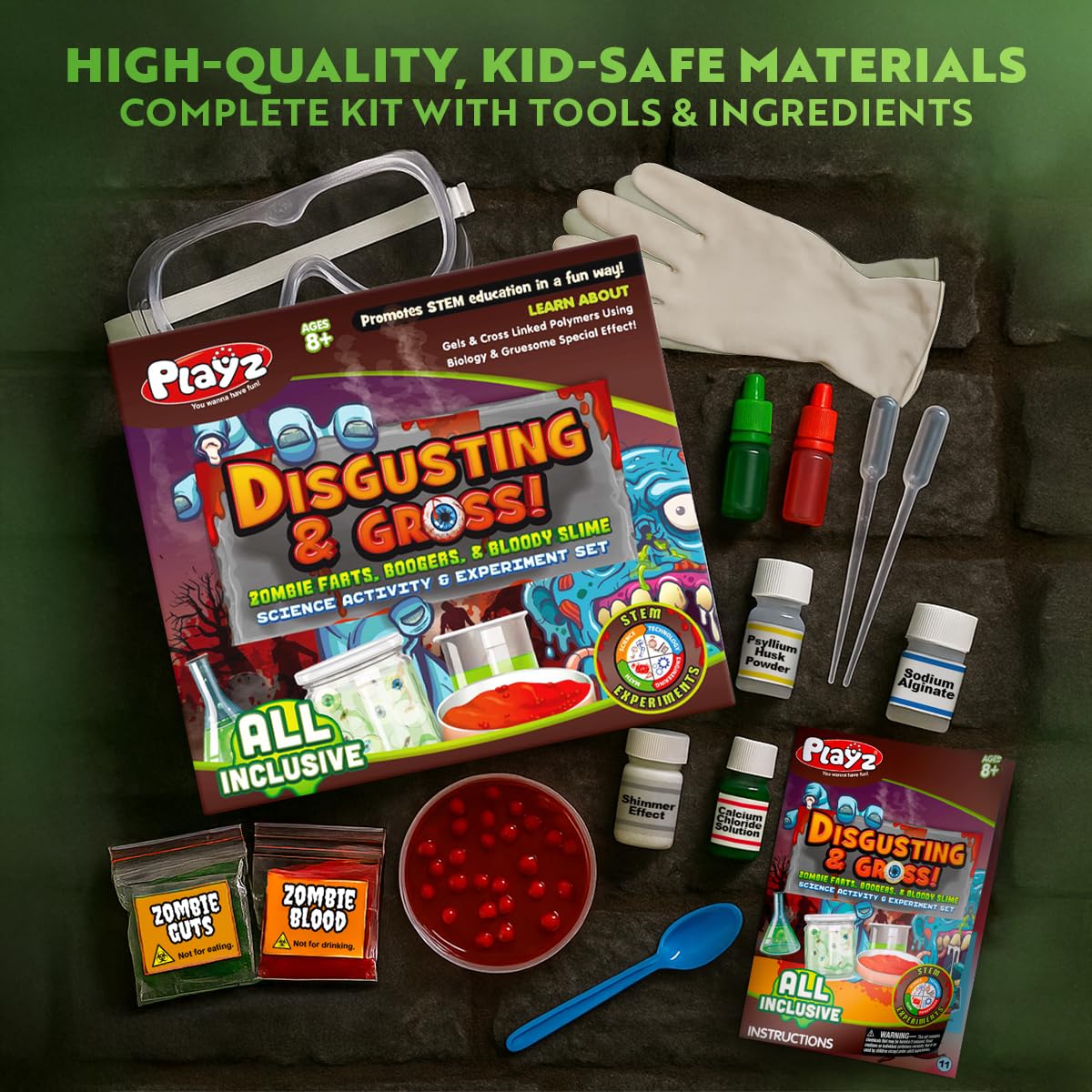 Playz Disgusting n' Gross Zombie Poop - DIY Stem Learning & Educational Science Kit for Kids Age 8 9 10 11 12 13+ Years Old with 34+ Experiment Tools