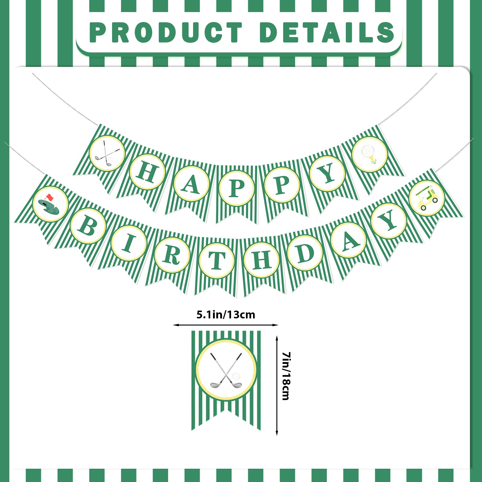 Golf Birthday Decorations - Golf Birthday Banner Hanging Swirls Hole In One Party Decorations for Kids Adults, Green