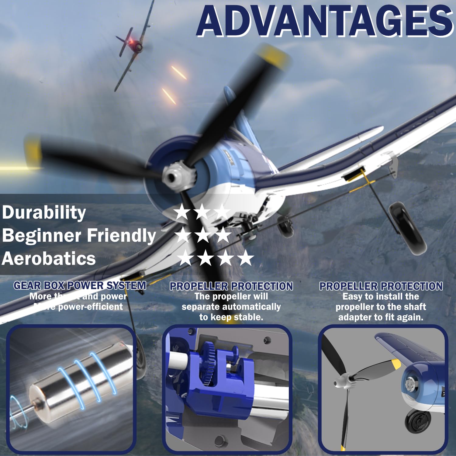 LEAMBE 4 Channel RC Plane - Ready to Fly Aerobatic Aircraft, Easy Control for Beginners, F4U Corsair RC Airplane Best Gift for Adults