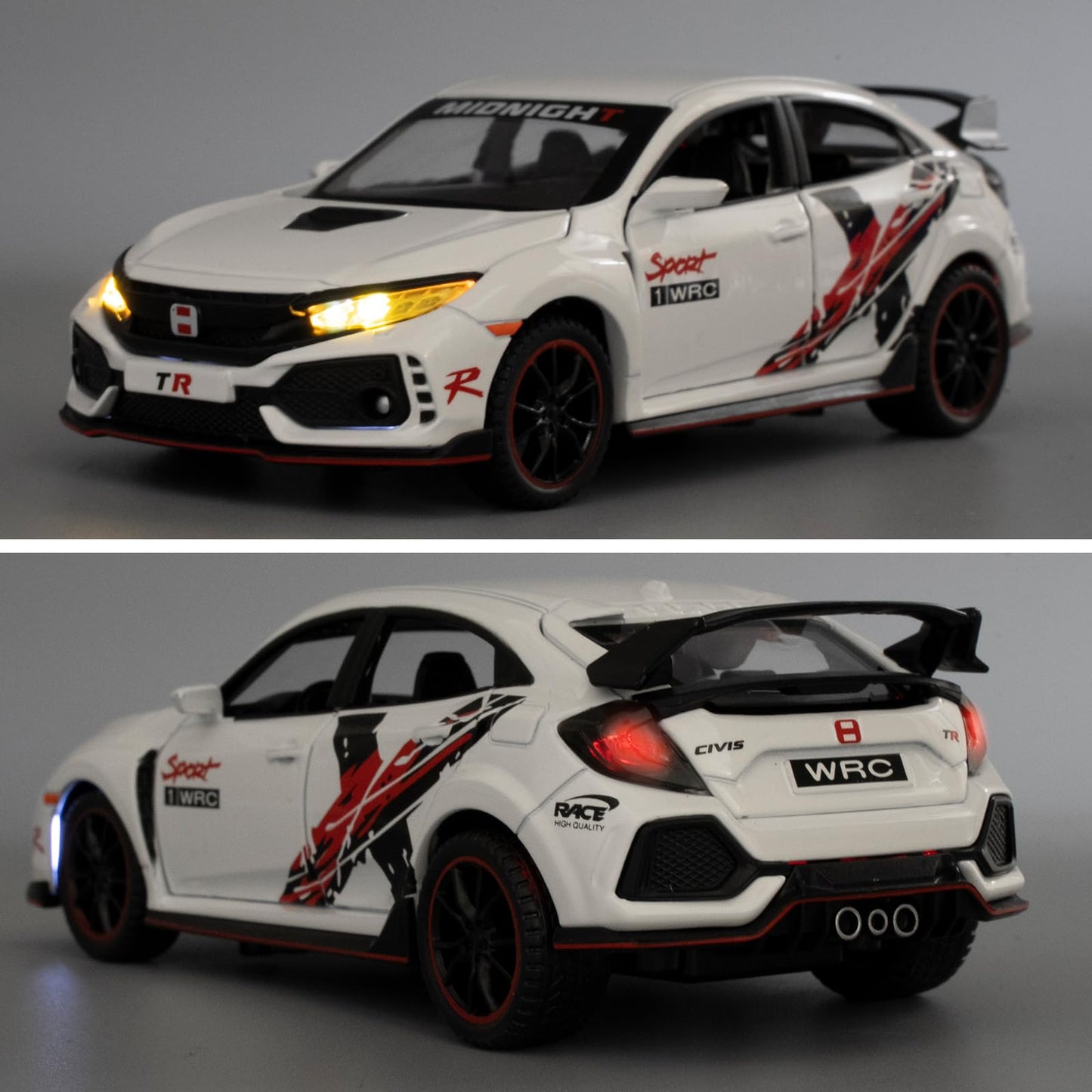 WAKAKAC Diecast Car 1/32 for Type-R Model Car Pull Back Toy Car with Light and Sound Model Vehicles for Boys Girls Gift(White)