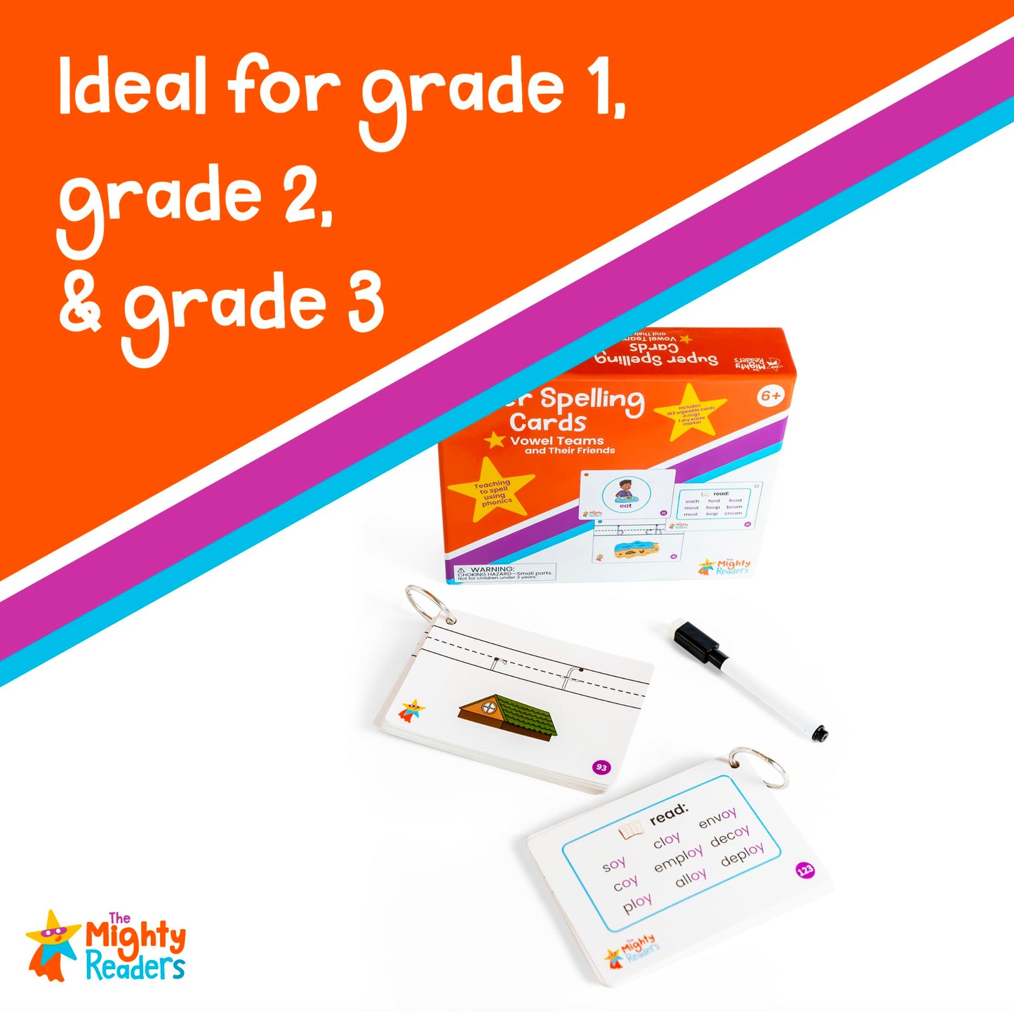 The Mighty Readers Super Spelling Cards: Vowel Teams and Their Friends Phonics Reading Spelling Activity Flashcards Grade 1 Grade 2 Grade 3, Medium
