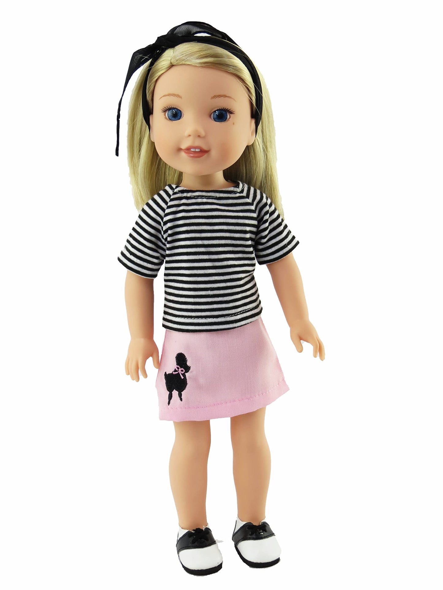 American Fashion World Light Pink 50`s Inspired Poodle Outfit for 14-Inch Dolls | 4 Piece Set | Premium Quality & Trendy Design | Dolls Clothes |