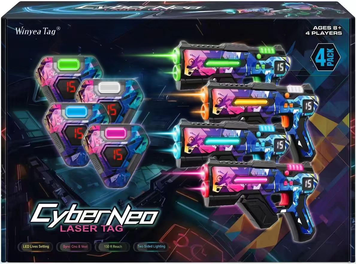 Laser Tag Set of 4, Lazer Tag Guns & Vests, Gift Ideas for Kids Teens and Adults, Cool Birthday Toys for Teenage Ages 8 9 10 11 12+Year Old Boy &
