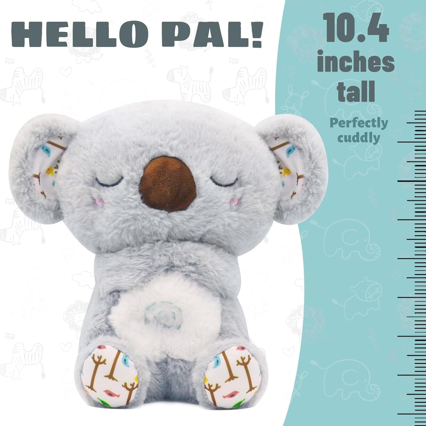 rytopt Breathing Stuffed Animal, Simulated Breathing Sounds, 4 Gear Adjustment, Volume Control, Plush Toy with Music & Light (Koala)