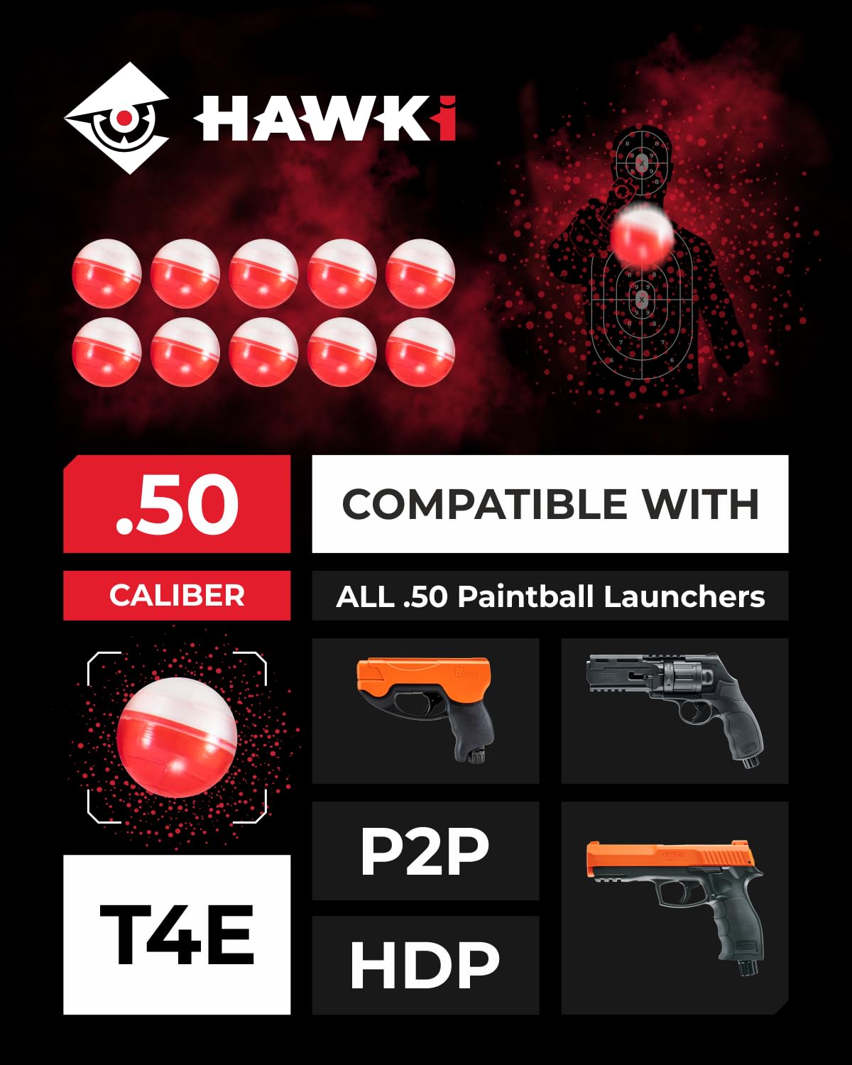 Hawki .50 Cal Pepper Balls for Paintball Guns 10 Pack