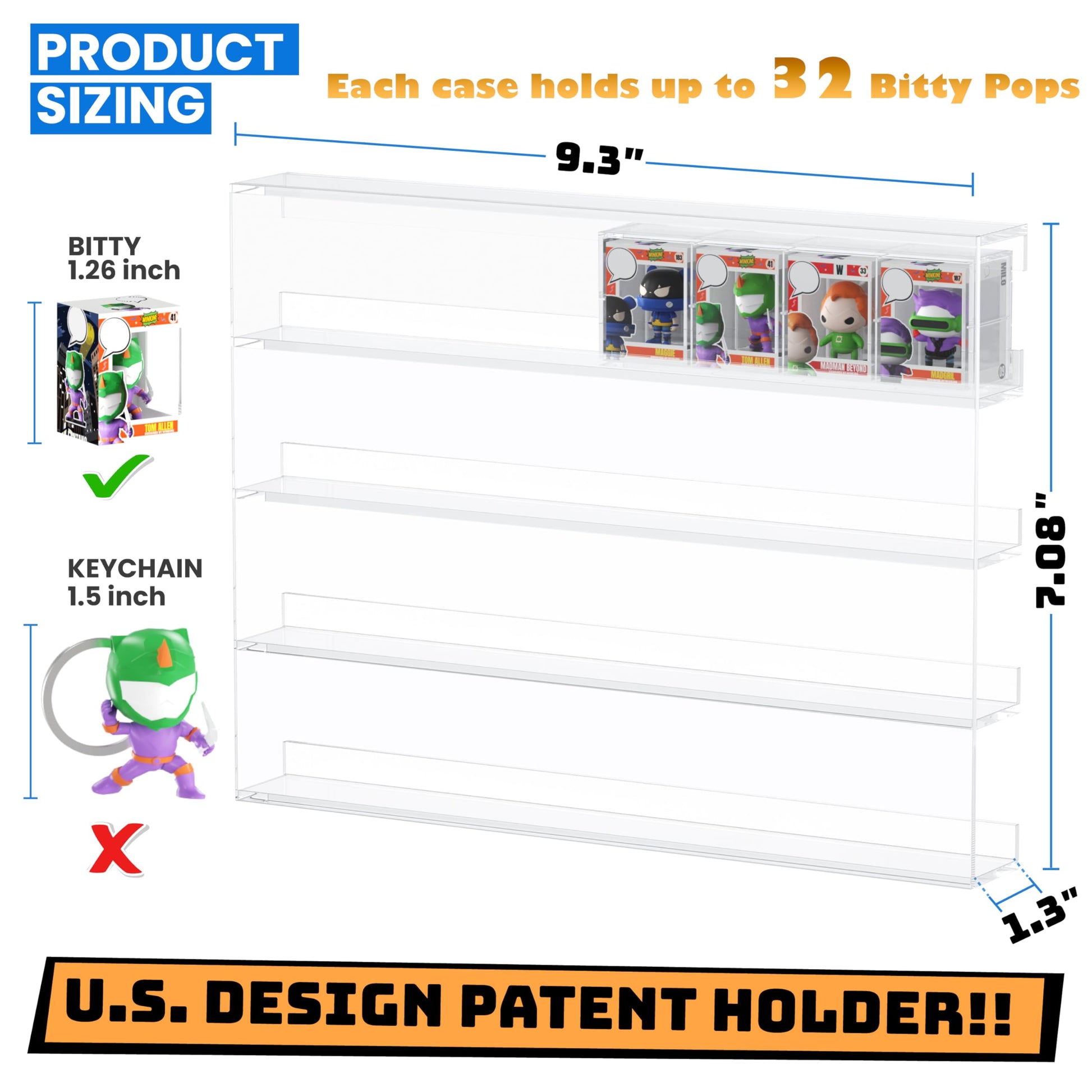 WINKINE Acrylic Display Bitty Protector Case Compatible with Funko Bitty Pop, Clear 32 Slots Figure Display Shelf for Countertop & Wall-mount, Mini