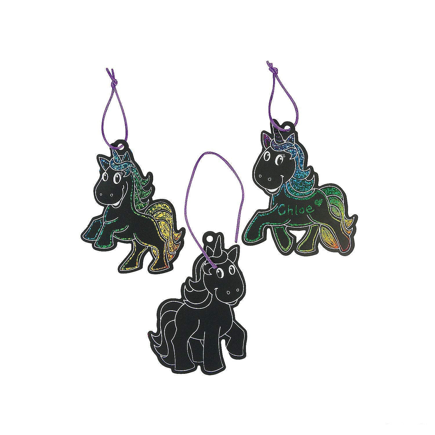 Unicorn Magic Scratch Ornaments - 24 Pc - Crafts for Kids and Fun Home Activities