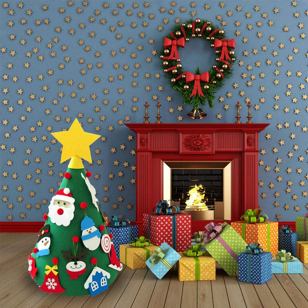Myuilor 3D DIY Felt Christmas Tree for Kids - 18PCS Xmas Detachable Hanging Ornaments -Upgraded Toddler Christmas Tree Xmas Gifts New Year Decorations