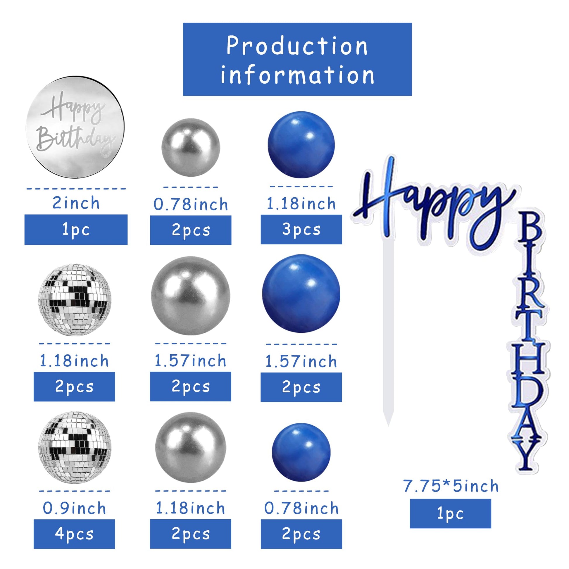 Man Cake Topper Blue Silver Disco Ball Boho Cake Topper Decorations for Navy Blue Boho Wedding Man Birthday (Blue 02)
