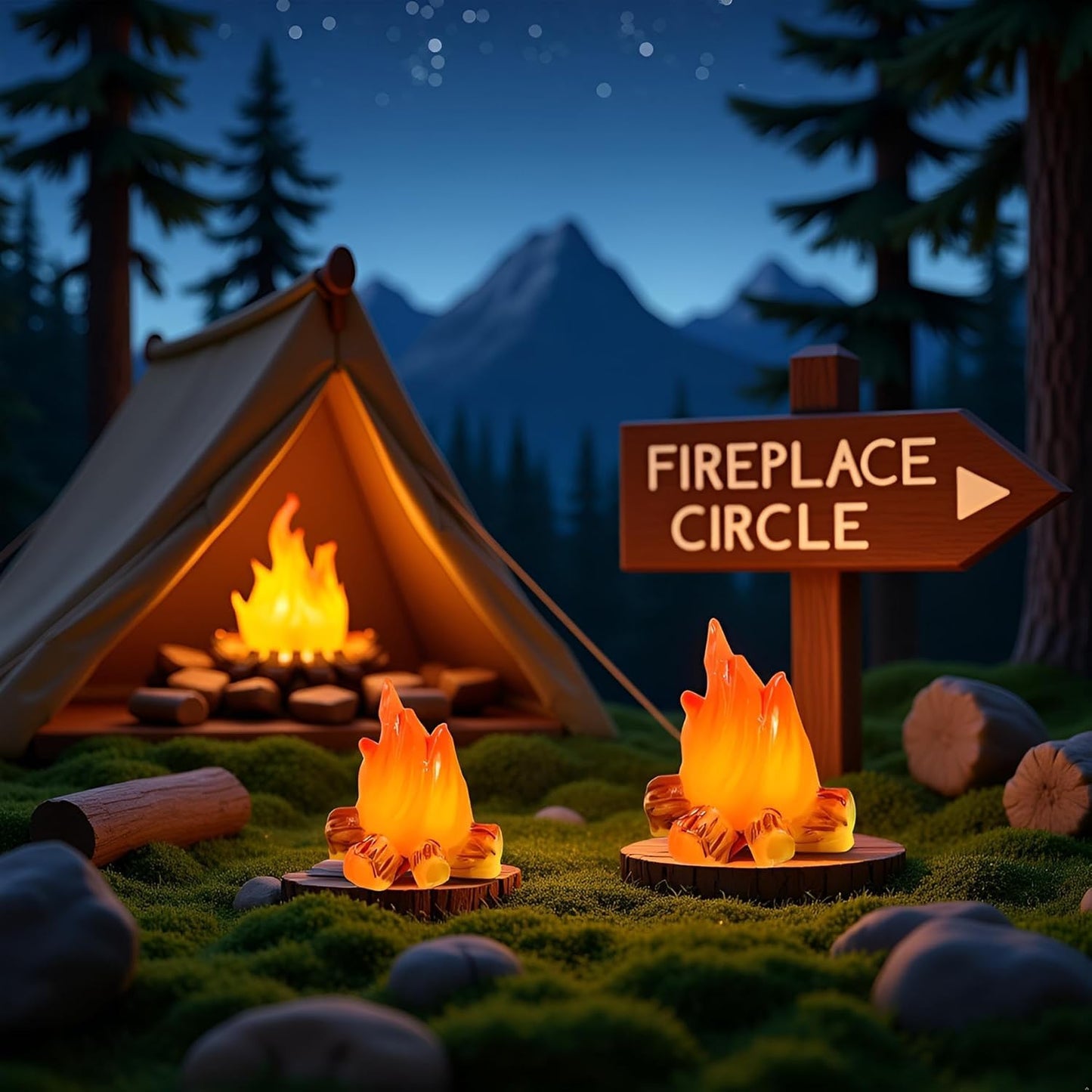 3Pcs Miniature Resin Campfire Models for Dollhouse, Halloween Decor, Micro Landscapes, Creative Displays