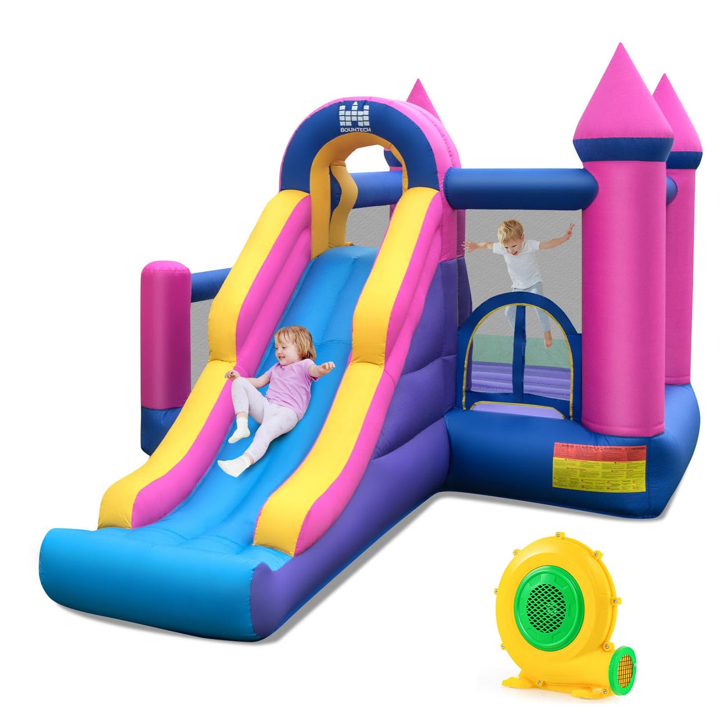 BOUNTECH Inflatable Bounce House, Princess Bouncy House with Long Slide & Ball Pit & Basketball Pit for Kids 3-10, Birthday Party Toddler Bounce House