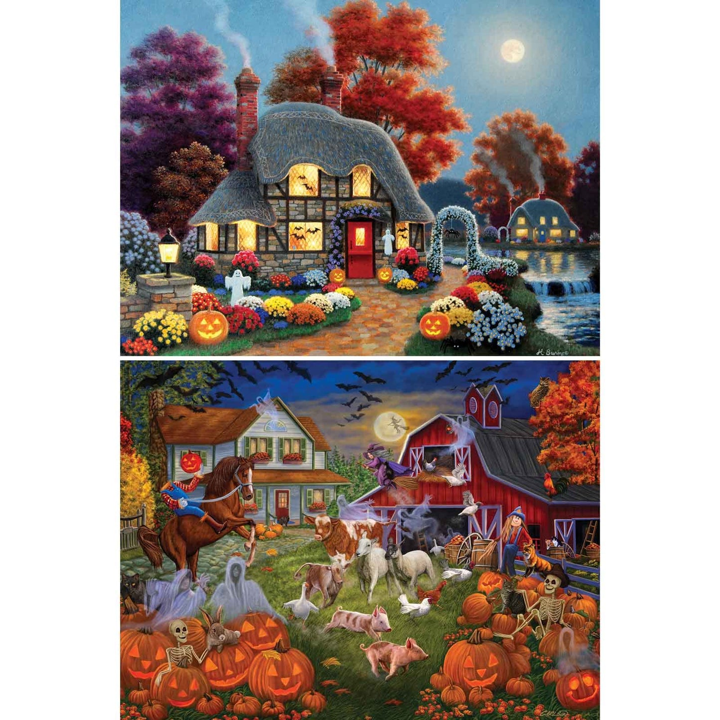 Bits and Pieces - Value Set of Two (2) 300 Piece Jigsaw Puzzles for Adults - Each Puzzle Measures 18" x 24" - 300 pc Large Piece Halloween Jigsaws by