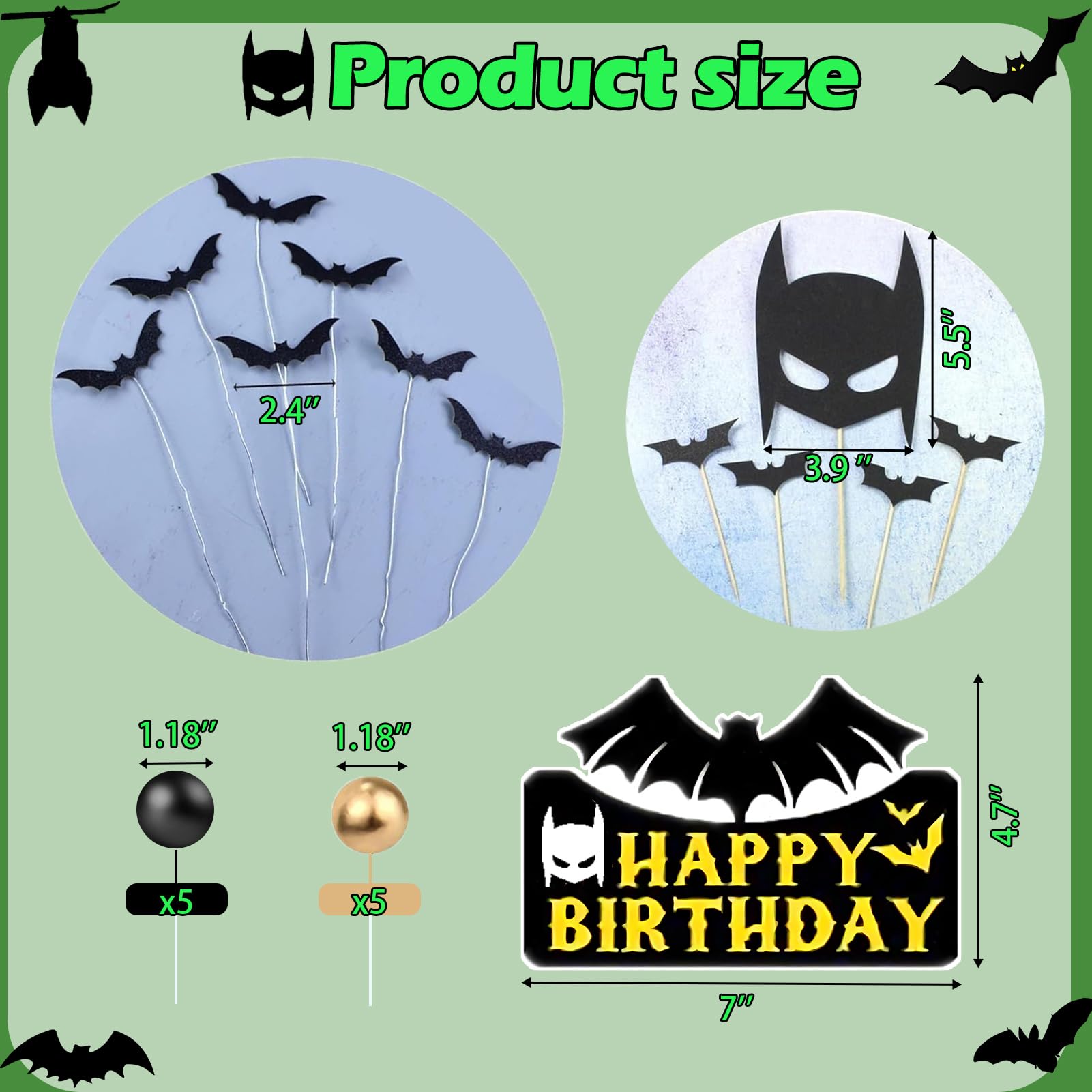 SWIMDOG Superhero Cake Topper Decorations, Bat Cupcake Toppers, Happy Birthday Decorations for Hero Themed Party Supplies