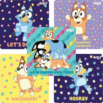 SmileMakers Bluey Stickers for Kids Classroom - 100 Count Bulk Teacher Supplies with 5 Assorted Character Designs | 2.5 Inch Reward Stickers