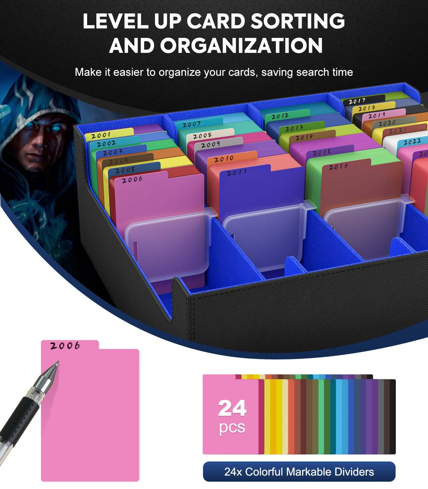MoKo Trading Card Storage Box, 3000+ MTG Deck Box with 24 Colorful Dividers & 4 Card Supporters, Commander Card Deck Case Fits for Magic Game Cards