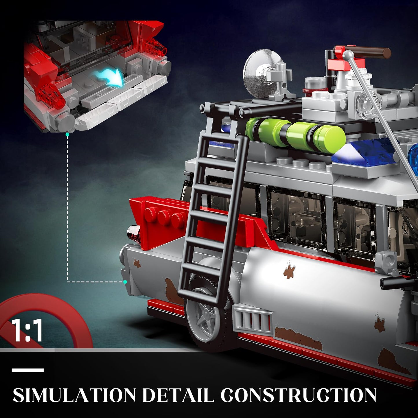 Mould King 10021 Ghost Car ECTO-1 Building Blocks Kit for Adults, Creative Christmas Birthday Gift for Ghost Bus Movie Fans, Highly Detailed Replica
