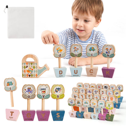 ODRIEW ABC Alphabet Puzzle Toys, Toddler Learning Preschool Toys, Wooden Flower Montessori Educational Toy with Storage Bag, Matching Games