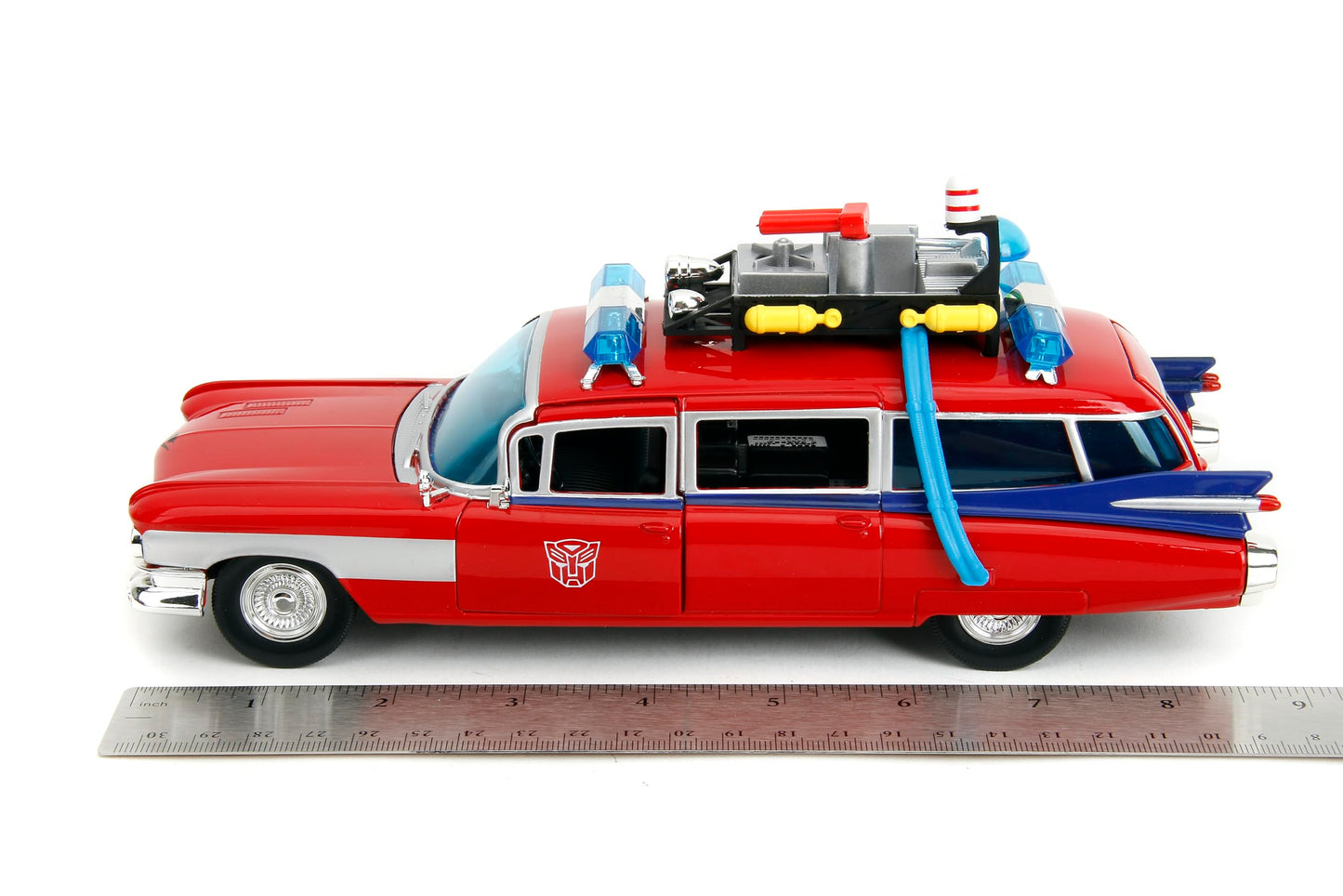 Jada Toys 1:24 Ghostbusters Ecto-1 Mashup with Optimus Prime G1 Graphics Die-Cast Car, Detailed Exterior, Authentic Mashup Collectible Ages 8+