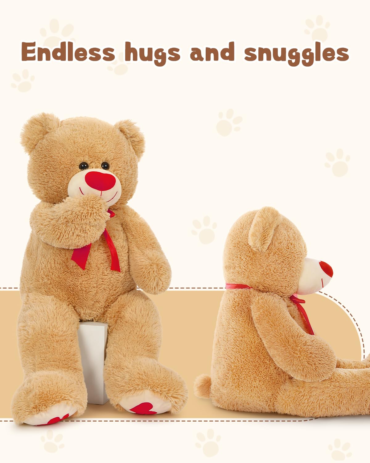MaoGoLan Giant Teddy Bear 36" Stuffed Animal - Red Heart Footprints Big Teddy Bear Plush for Valentines Gift,Anniversary,Long Distance