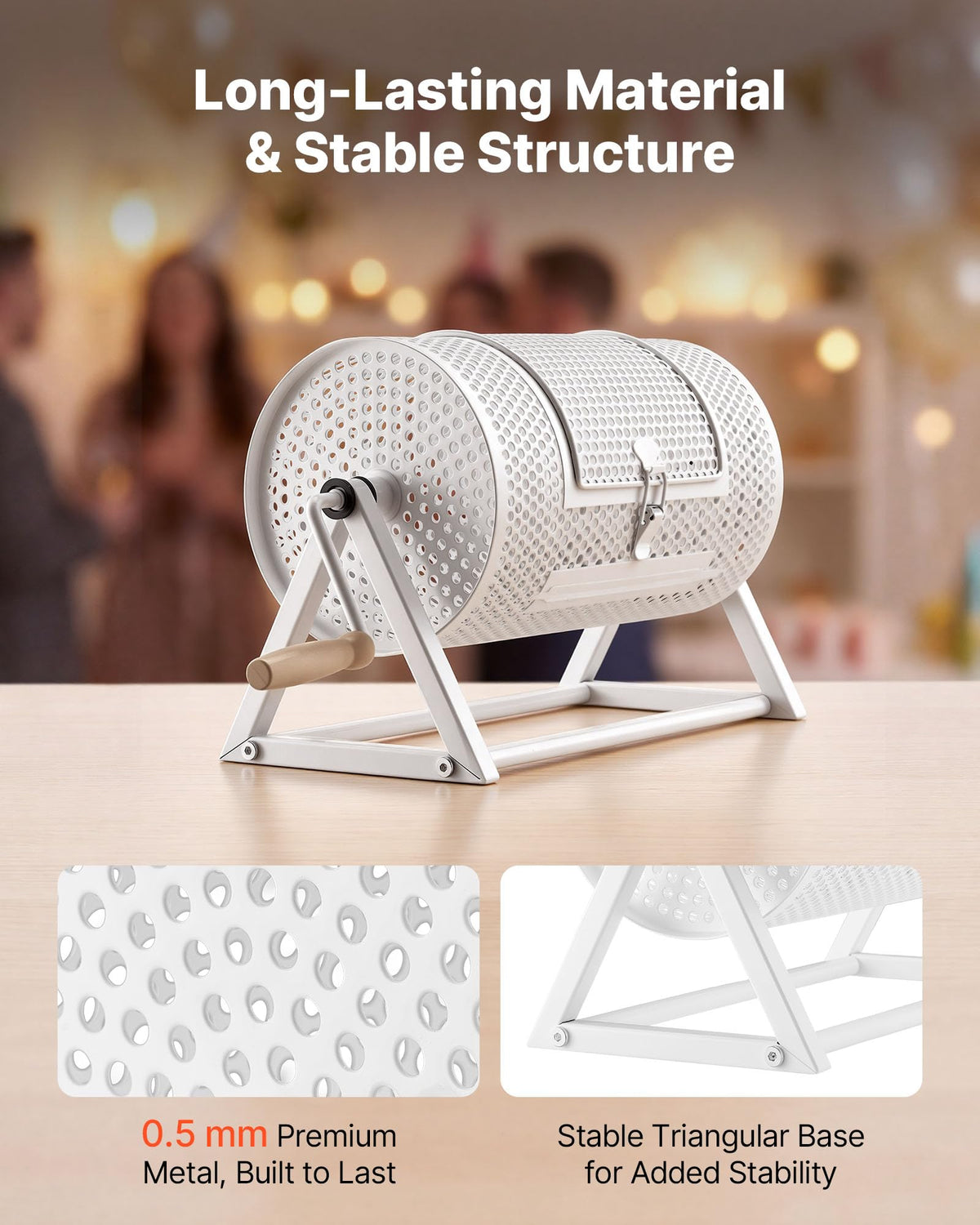 VEVOR Raffle Ticket Spinner, 11.6" x 6.6" Holds 2500 Tickets or 100 Ping Pong Balls, Raffle Drum Lottery Spinning Cage with Reinforced Handle, Stable